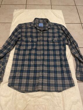 Tailorbyrd Blue and Gray Flannel Button-Up Shirt